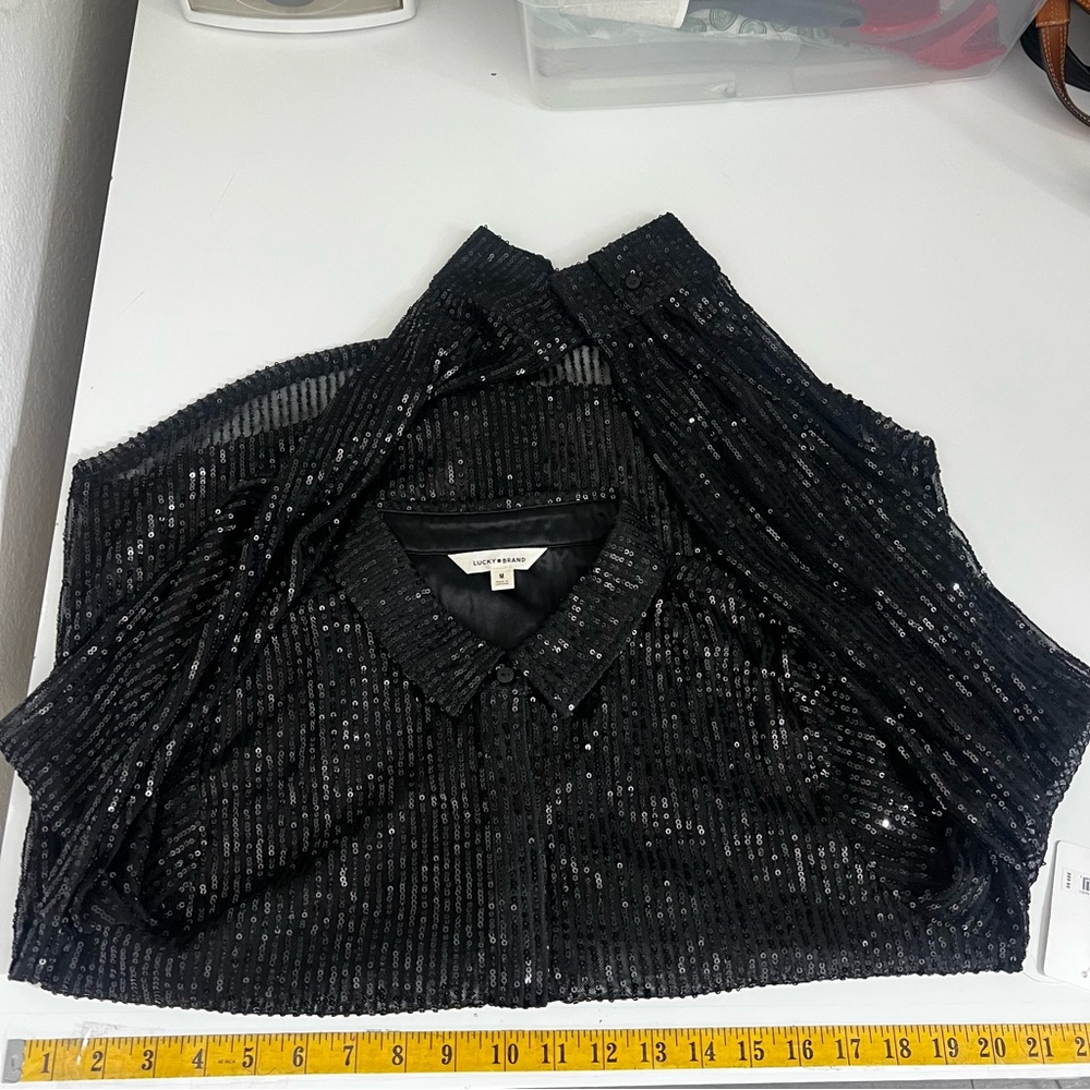 Lucky Brand Sequin Button-Up Shirt Black Size M NWT - Picture 8 of 8